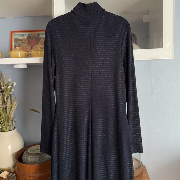 Marine Layer Lexi Rib Turtleneck Midi Dress in Navy Lurex Stripe XL - Picture 5 of 8